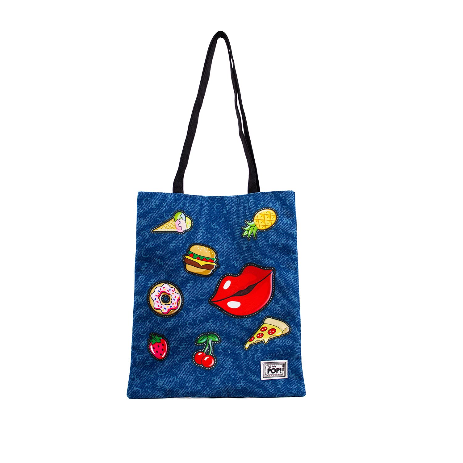 Oh My Pop! Patches-Shopping Bag, Dark Blue, 33 x 40 cm