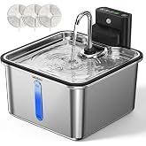Cat Water Fountain Stainless Steel, 135oz/4L Cordless Pet Fountain for Cat | With 3 Pack Filters; Water &amp; Battery Separation；Faucet Design；Wireless；4000mAh Battery