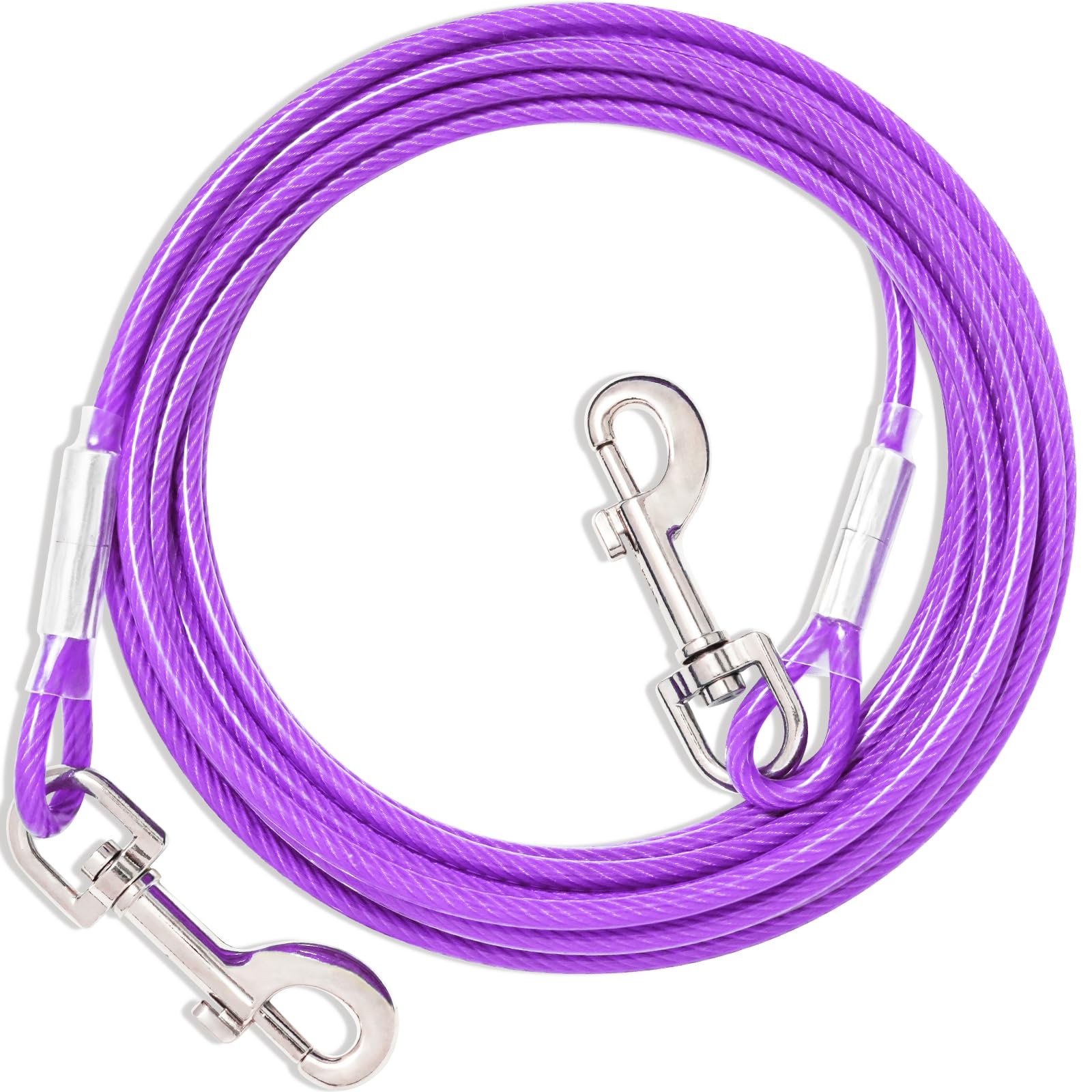 Purple Dog Tie Out Cable, 9m Steel Wire Cable with Durable Clips for Small & Large Dogs