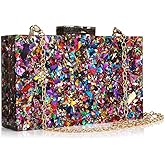 Acrylic Handbags for Women Multicolor Perspex Geometric Purses Box Clutch Elegant Crossbody Bag for Lady Evening Banquet Prom (Multi-colored)
