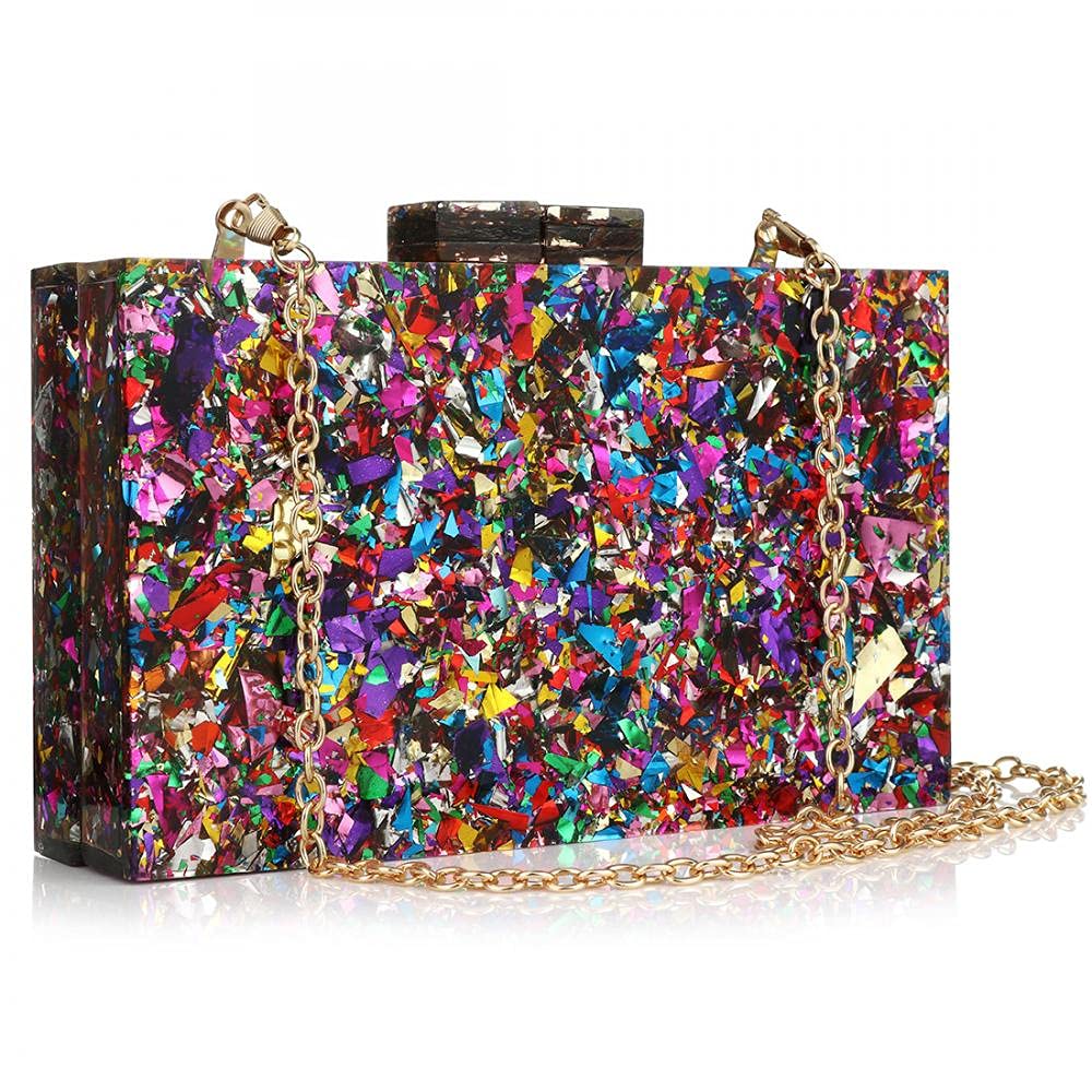 Photo 1 of Acrylic Handbags for Women Multicolor Perspex Geometric Purses Box Clutch Elegant Crossbody Bag for Lady Evening Banquet Prom (Multi-colored)