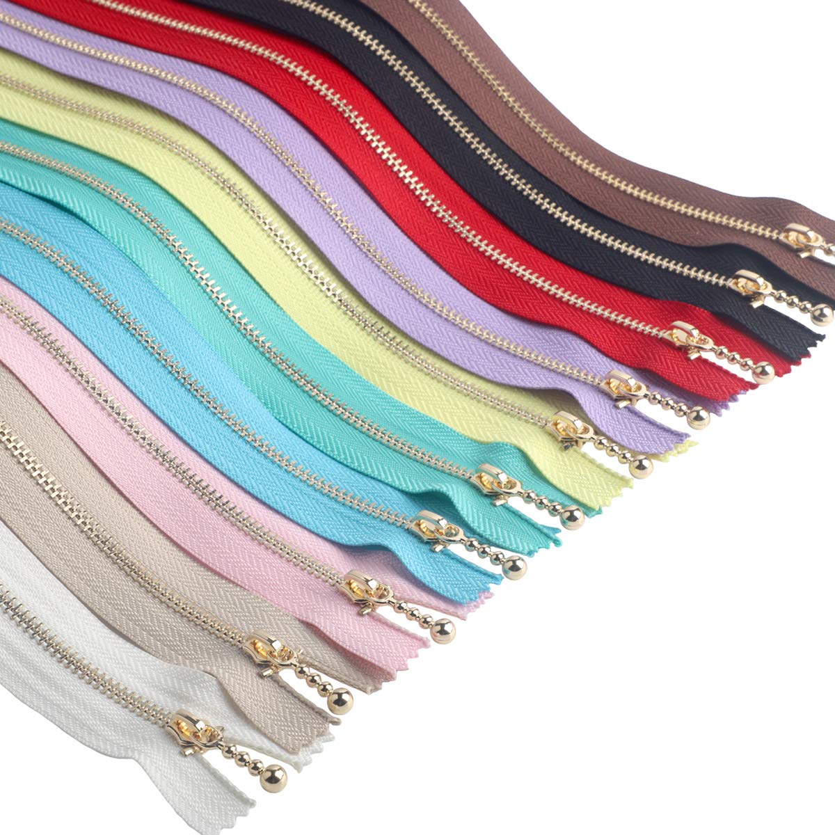 Beaulegan Metal Zippers 10 Pcs - #3 Gold Close-end Zips 20 cm (7.9 Inch), Assorted Color