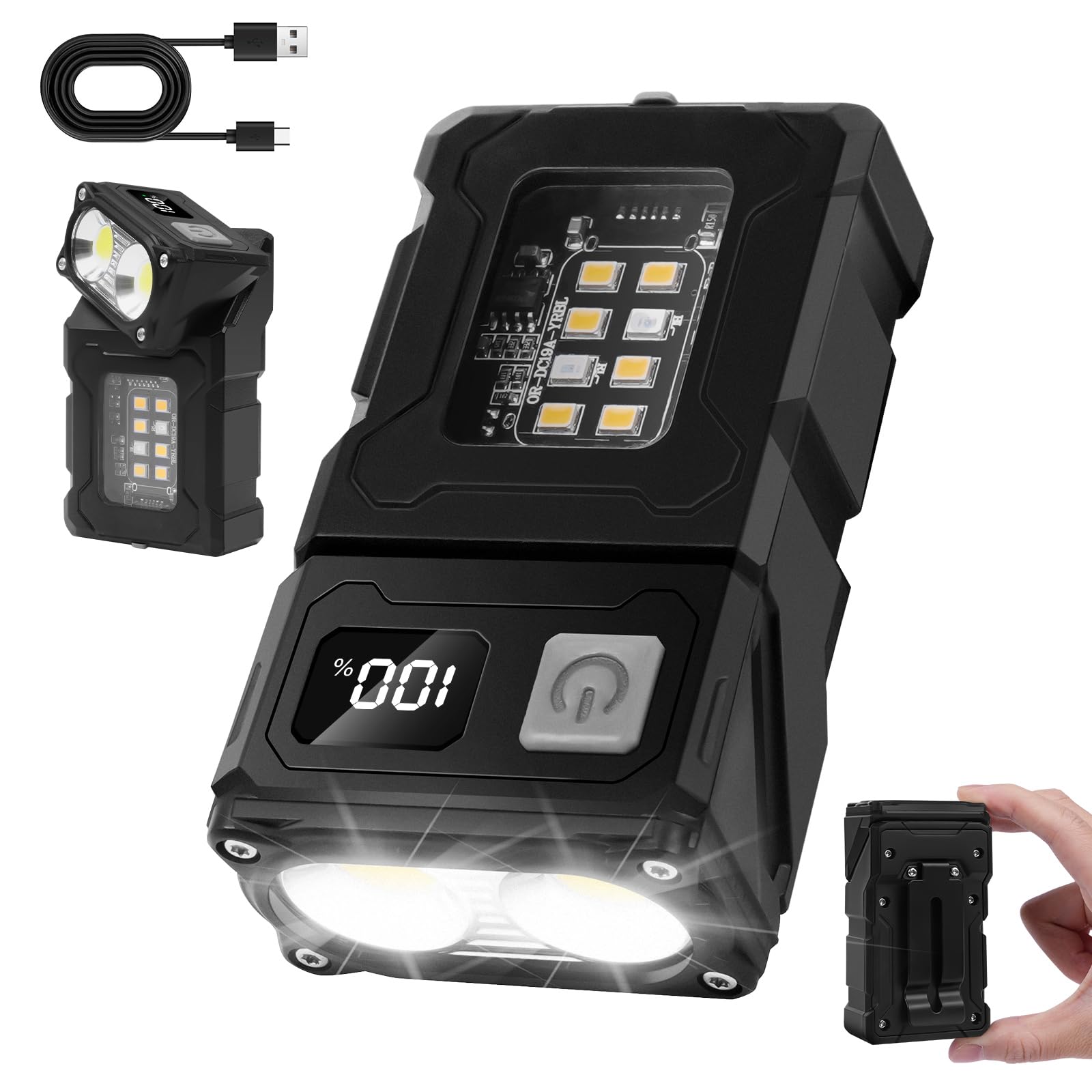 flintronic Small Torch, USB C Rechargeable Mini EDC Torch, COB Work Light with Magnetic Base and Buckle Clip, Super Bright Flashlight for Outdoors Camping, Hiking, Emergency, Workshop, Repair