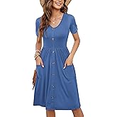 MOLERANI Women Summer Casual Short Sleeve V Neck Dresses Button Down Sundress Beach Vacation with Pockets Travel Outfits