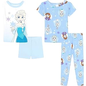 Disney Girls' Princess 4-Piece Cotton Matching Pajama Set, Soft & Cute for Kids