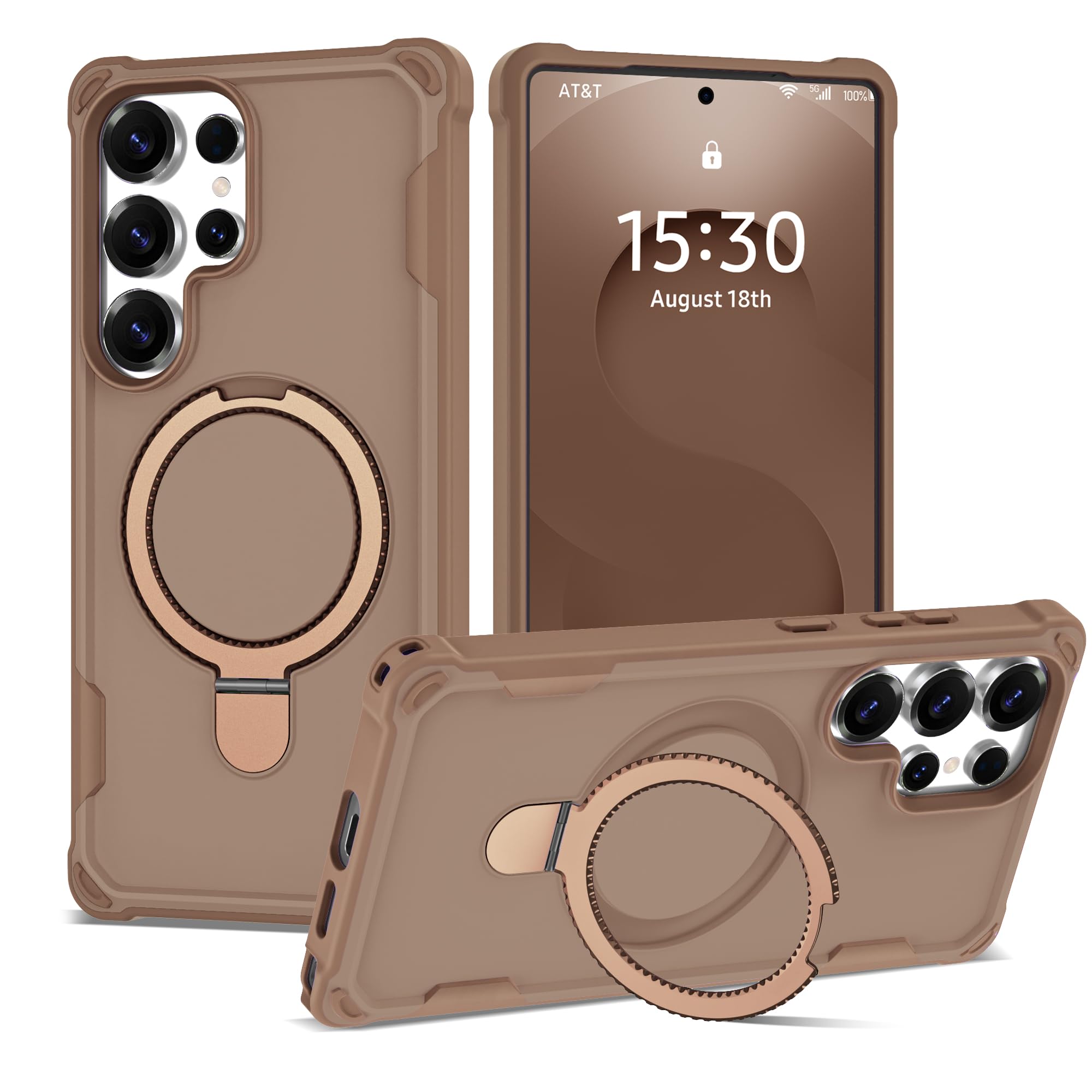 PeakFuel Designed for Samsung Galaxy S25 Ultra Case 6.9'' with Magnetic Ring Stand [Military Drop Protection][Compatible with MagSafe] Shockproof S25 Ultra Phone Case for Men Wowen,Brown
