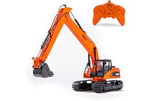 YAZHIYI Remote Control Long Arm Excavator Toy, 15 Channel RC Excavator for Boys, Construction Toys Vehicle with Metal Shovel & Light, Best Birthday Gift for Kids, 1:14 Scale Digger (with Gift)