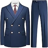 KUDMOL Suit for Men Solid Double Breasted 2 Piece Tuxedo Set Regular Fit Peak Lapels Jacket and Pants