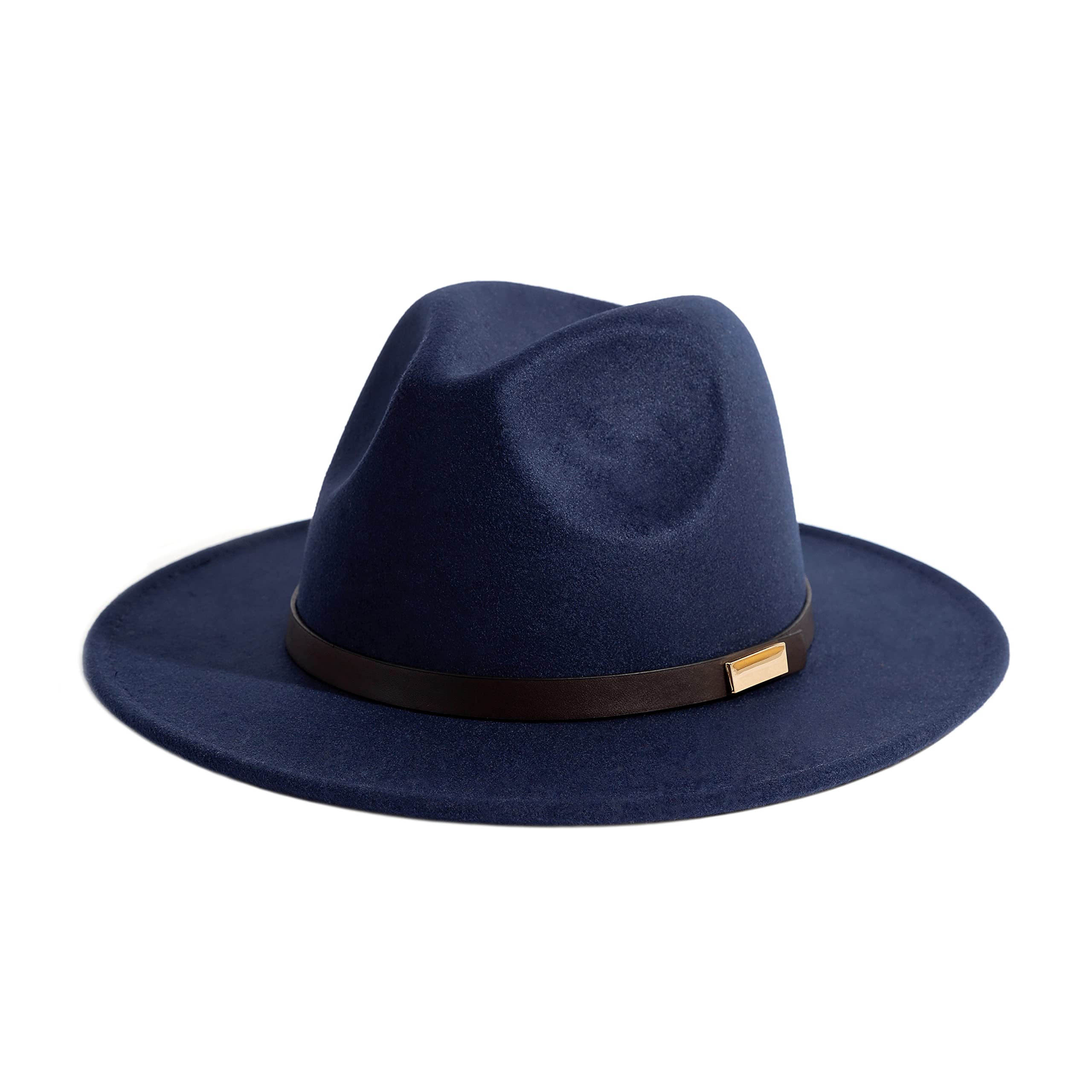 Photo 1 of Gossifan Fedora Hats for Men Wide Brim Panama Hat with Classic Belt-B Belt Navy