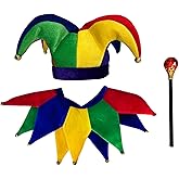 EverJoy Party Jester Hat, Collar, and Wand Set - 3-Piece Costume for Adults - Hilarious Halloween and Party Accessory
