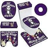 Nightmare Before Halloween Bathroom Decorations, Set of 4 Halloween Toilet Seat Cover Sets with Toilet Lid Cover Toilet Seat Cover Tank Cover, Jack Sally Nightmare Christmas Home Party Decor