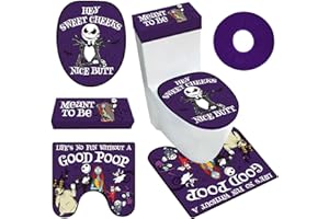 HOMYTHE Nightmare Christmas Bathroom Decorations, Set of 4 Toilet Seat Cover Sets with Toilet Lid Cover Toilet Seat Cover Tank Cover, Jack Sally Nightmare Christmas Home Party Decor Supplies