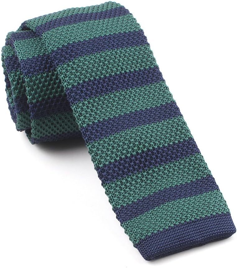 TAGERWILEN Vintage Smart Casual Men's 2.36" Knit Tie,Rugby Stripe Knit Skinny Tie