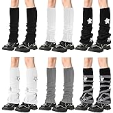 Homaisson 6 Pairs Star Patterned Leg Warmers, Knit Knee-High Socks, Soft Stretchy Acrylic Fiber, Perfect for Chunky Shoes and Daily Outfits, Black, White, Gray, and Striped Styles
