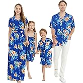 Matchable Family Hawaiian Luau Men Women Girl Boy Clothes in Hibiscus Blue