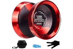YOYOSTUDIO Yoyo Professional Unresponsive Yoyos with Dual Aluminum Alloy Rings, Pro Tricks Yo yos for Adults, Metal Yoyo with Strings, Gloves & Case Black and Red (Red Ring)