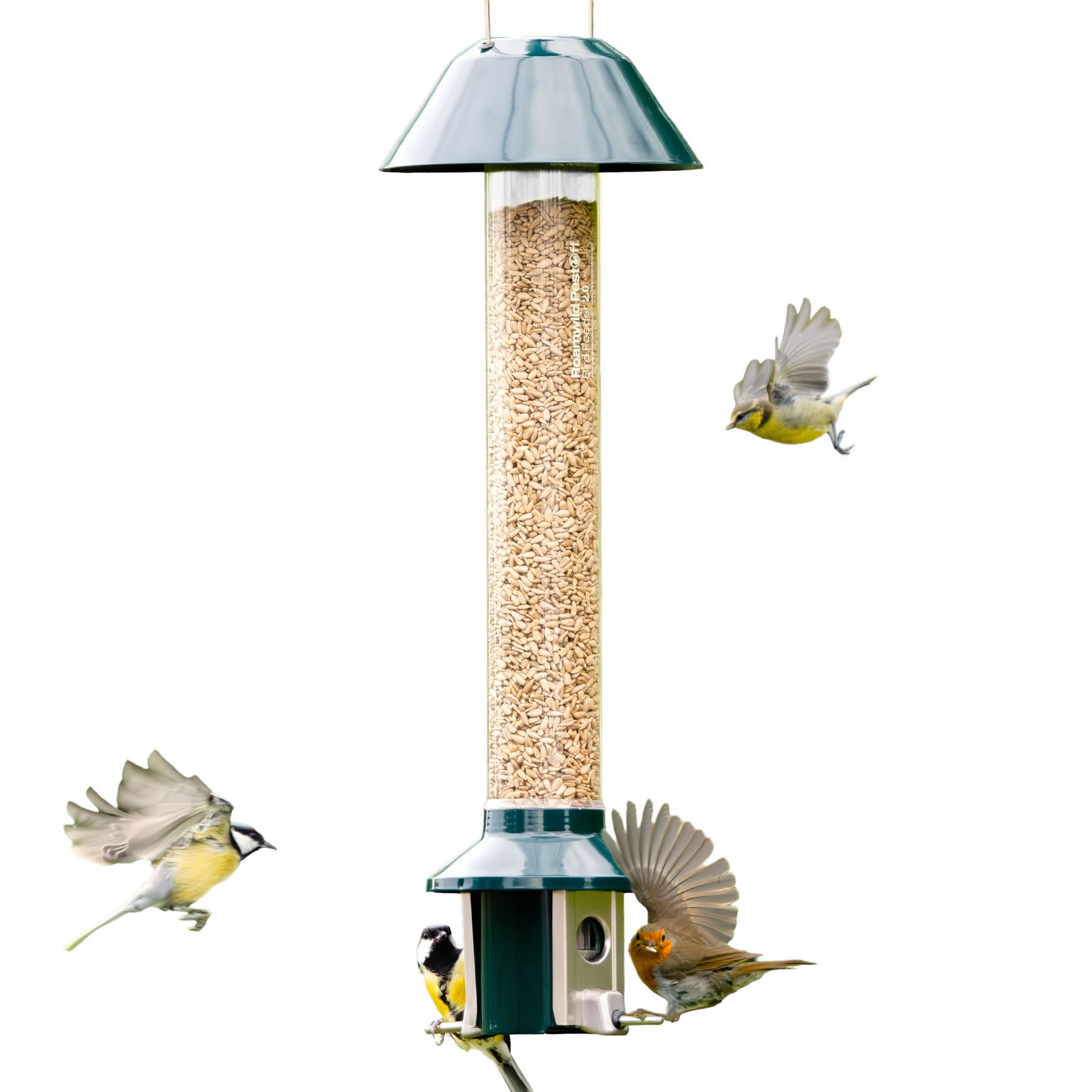 Squirrel Proof Wild Bird Feeder 2l Capacity - Roamwild PestOff 2.0 (Mixed Seed / Sunflower Heart Feeder)