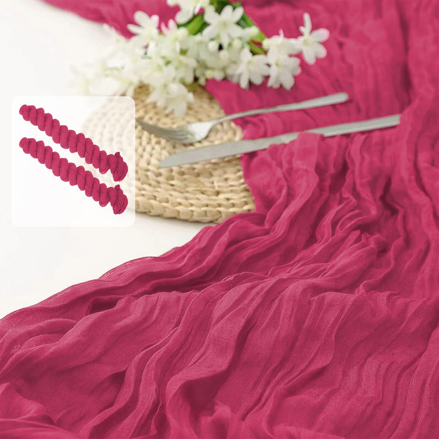 Photo 1 of 2 Pack 10 Ft Cheesecloth Table Runner Rose Red Gauze Long Table Runners Boho Gauze Cheese Cloth Table Runner Rustic Sheer Runner for Wedding Party Table Decor ( 35 x 120 Inch )