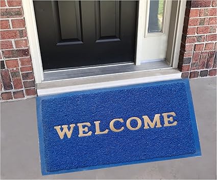 Yellow Weaves Dust Remover PVC Welcome Doormat for Offices,Hotel,Restaurant, Home,Shop -Color- Blue, Size : 38.1 cm X 58.4 cm