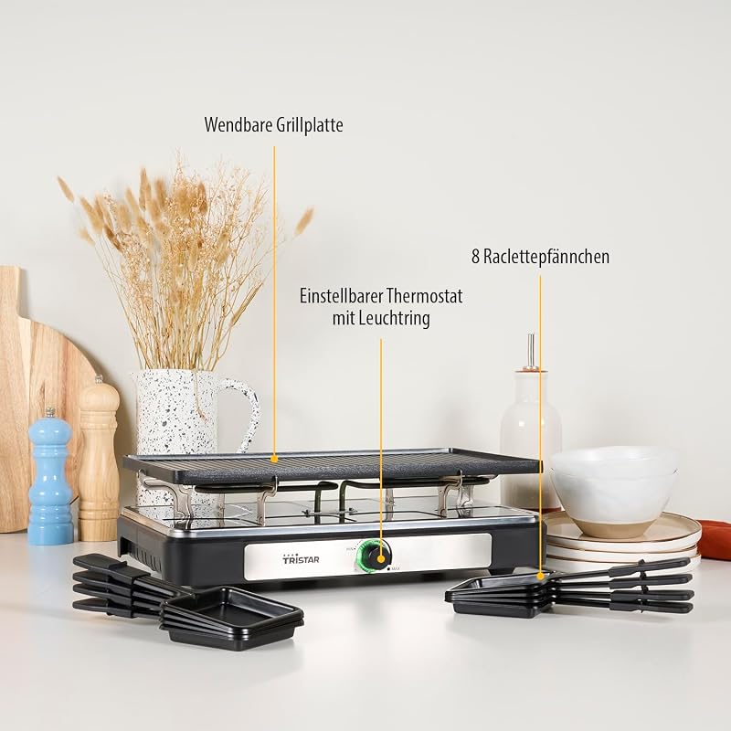 Raclettegerät RA-2748 – 3-in-1 – Raclette/Kochstein/Grill/Teppanyaki – Für 8 Personen – 1400 W