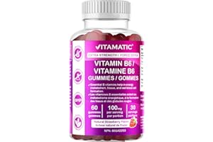 Vitamatic Vitamin B6 100mg - Berry Flavor - 60 Pectin Based Gummies - Supports Nervous System