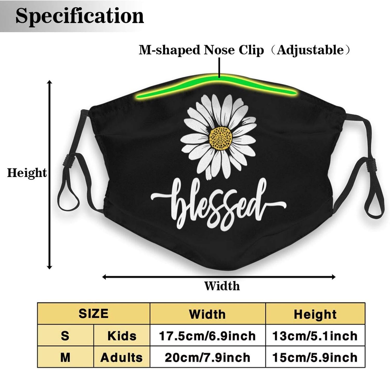 Daisy Flower Blessed Face Mask, Adjustable Washable Reusable Dustproof Balaclava Mouth Cover with 2 Filters for Men Women (Daisy Flower Blessed, One Size) at  Women’s Clothing store
