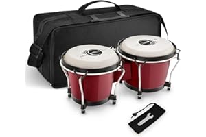 Eastar Bongo Drums 6” and 7” Congas Drums for Kids Adults Beginners Professional Wood Percussion Instrument with Bag and Tuning Wrench, Red