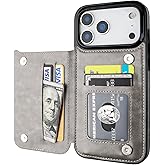 ONETOP Compatible with iPhone 17 Pro Max Wallet Case with Card Holder, PU Leather Kickstand Card Slots Case, Double Magnetic Clasp and Durable Shockproof Cover 6.9 Inch (Gray)