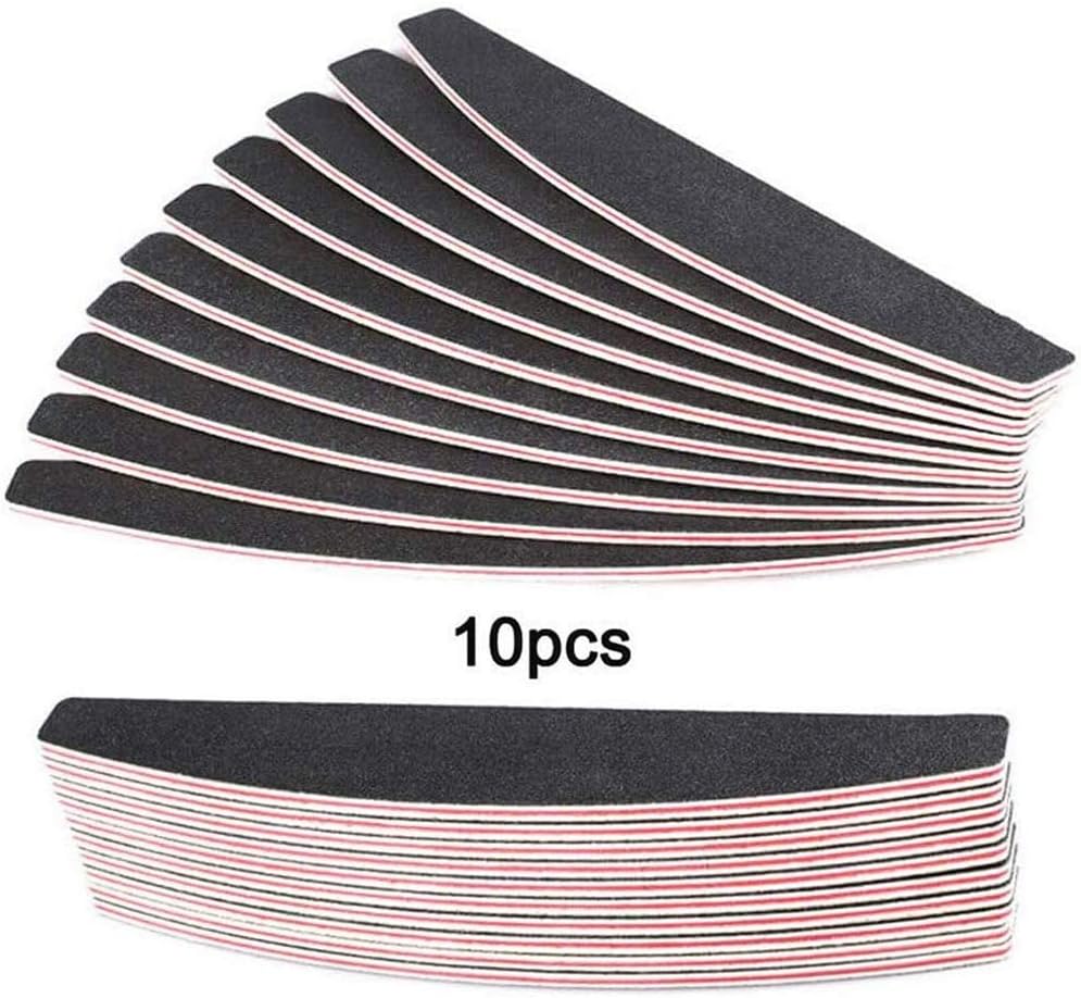 10 x Half Moon Nail Files Buffer Emery Board Manicure Black 100/180 grit Curved Tips Black Curve Buffing Buffer Professional Pro Sanding - Image 3