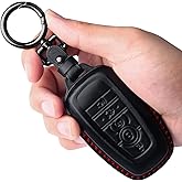 Tukellen for Ford Leather Key Fob Cover with Keychain Compatible with Ford Explorer Mustang Fusion Escape F150 F250 F350 F450 F550 Edge-Black (Red line)