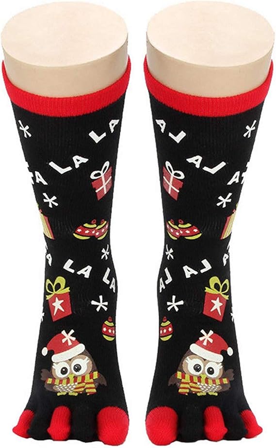 Funny Christmas Socks,Unisex Xmas Cartoon snowflake Long Five Toes