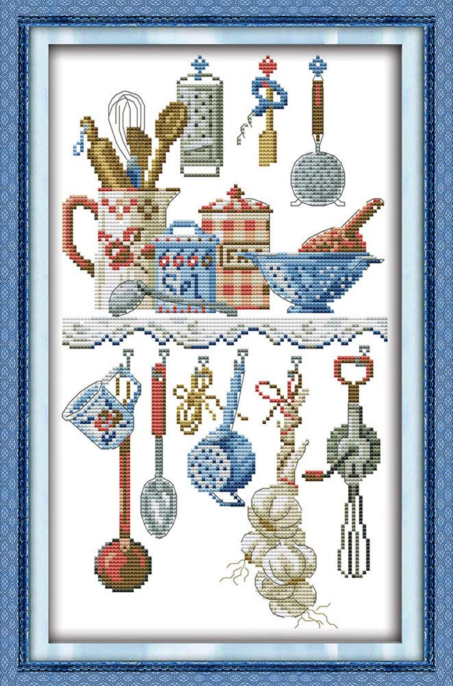 Awesocrafts Cross Stitch Kits, Kitchenware Abstract Easy Patterns Cross Stitching Embroidery Kit Supplies, Stamped Options for Adults Beginners Kids Gifts (Kitchenware, Stamped)