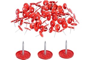 BHTOP Plastic Cap Nails, 200 Pcs Roofing Nails, 1 inch Galvanized Tar Paper Nails for Roofing, Roofing Nail Caps for House Wrap Fastening Foam Board Roofing Felt Insulation Film in Red