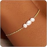 Fezodo Pearl Bracelets for Women, 14K Gold Plated Pearl Bracelet Dainty Pearls Gold Link Chain Bracelets Waterproof Jewelry Birthday Gifts for Women