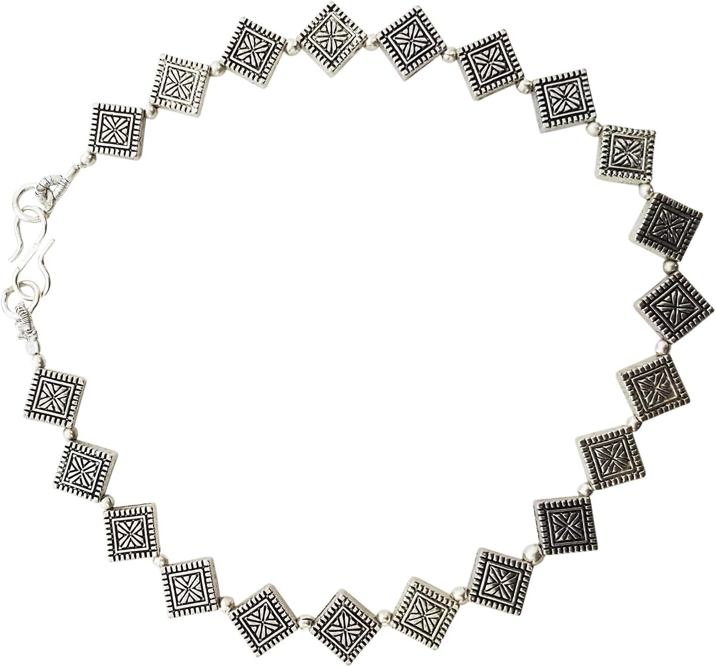 Oxidised Silver Tone Embossed Single Anklet for Girls (JWL2675)