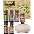 VTS Waterless Diffuser with Woody Scent Essential Oils Gift Set, Aromatherapy Oil Blends for Diffusers for Home, 6X 10ml - Coffee, Maple, Cedarwood, Sandalwood, Teakwood, Piney