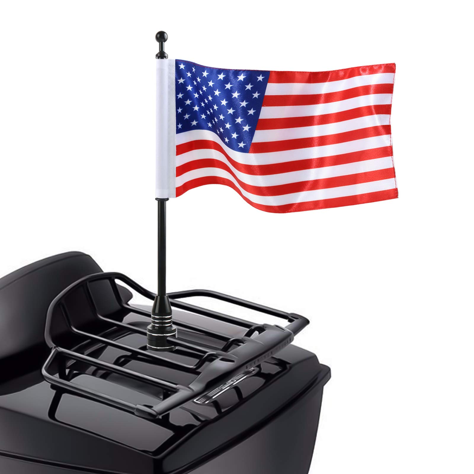 Photo 1 of American Flag USA With Black Motorcycle Flag Pole Mount For Harley Davidson Honda Goldwing CB VTX CBR Yamaha - Fits 1/2" Round Luggage Rack