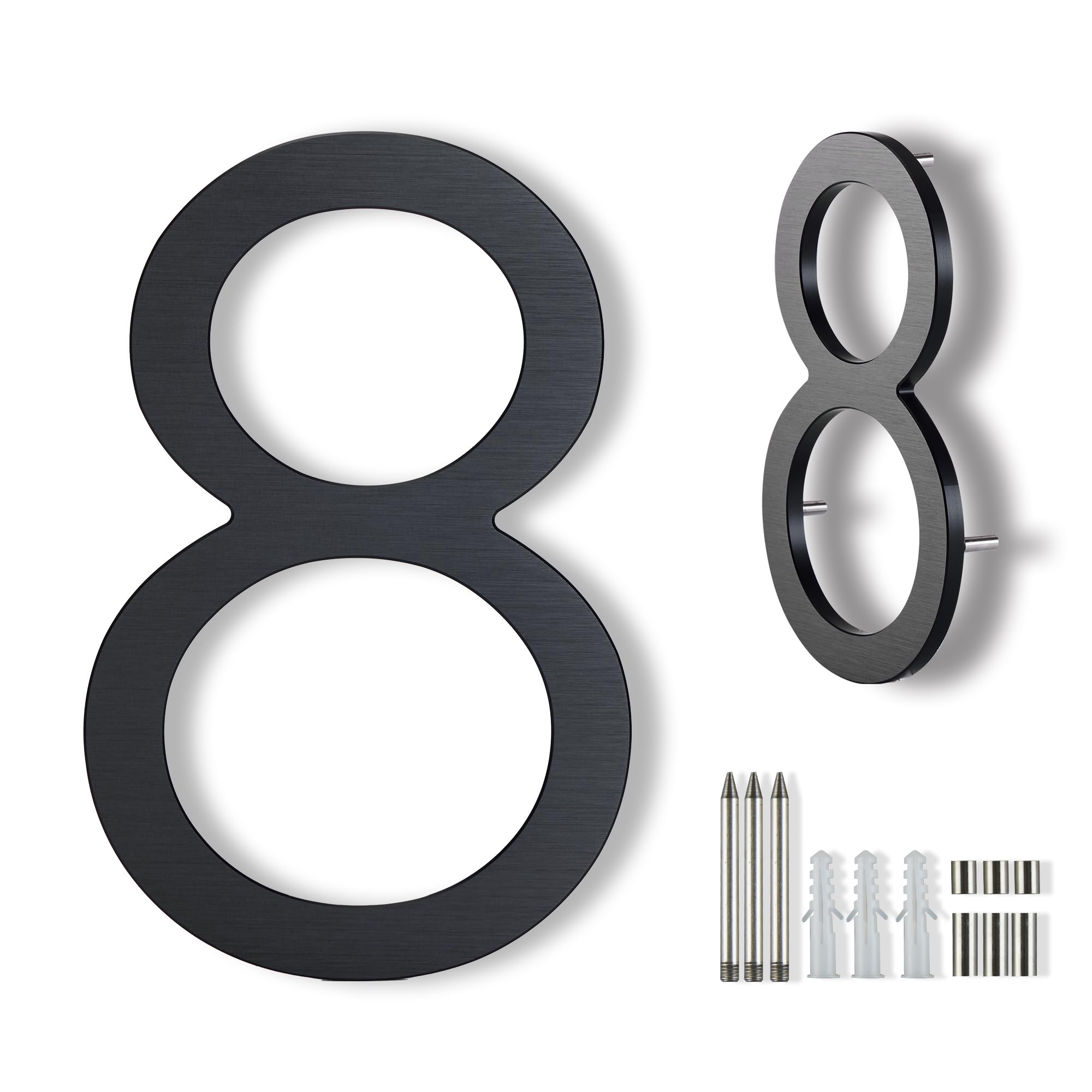 8 Inch Floating House Numbers for Outside Modern, Large Address Number Outdoor Metal House Numbers Matte Black Vertical Horizontal Aluminum Home Address Numbers 8