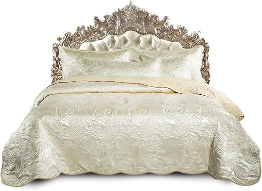 Ir Quilted Bedspread 3 Pieces Pcs Satin Jacquard Comforter