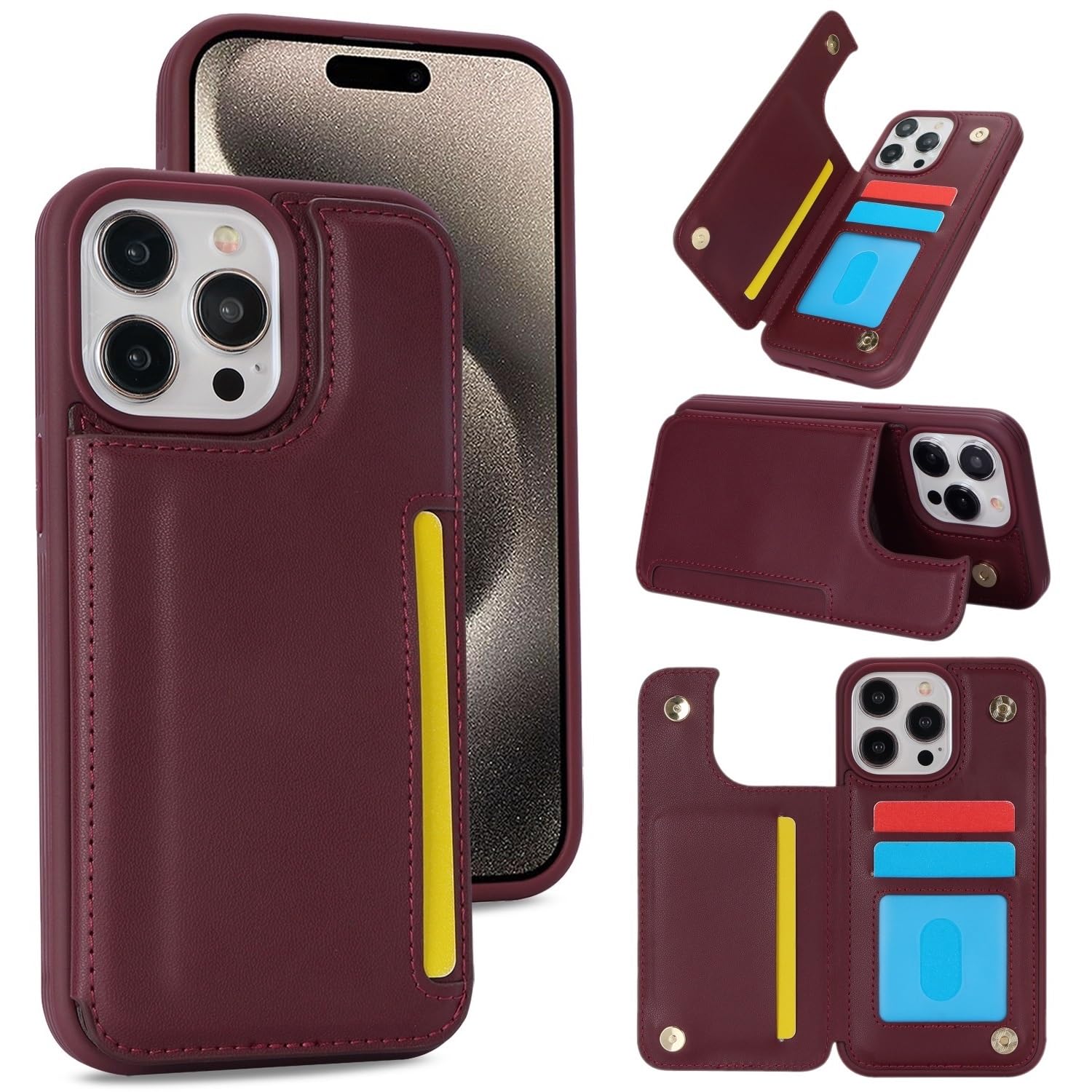 Photo 1 of iCoverCase Compatible with iPhone 15 Pro Max Wallet Phone Case with Card Holder for Women Men, [RFID Blocking] Card Slots PU Leather Protective Wallet Case 6.7 Inch (Wine Red)