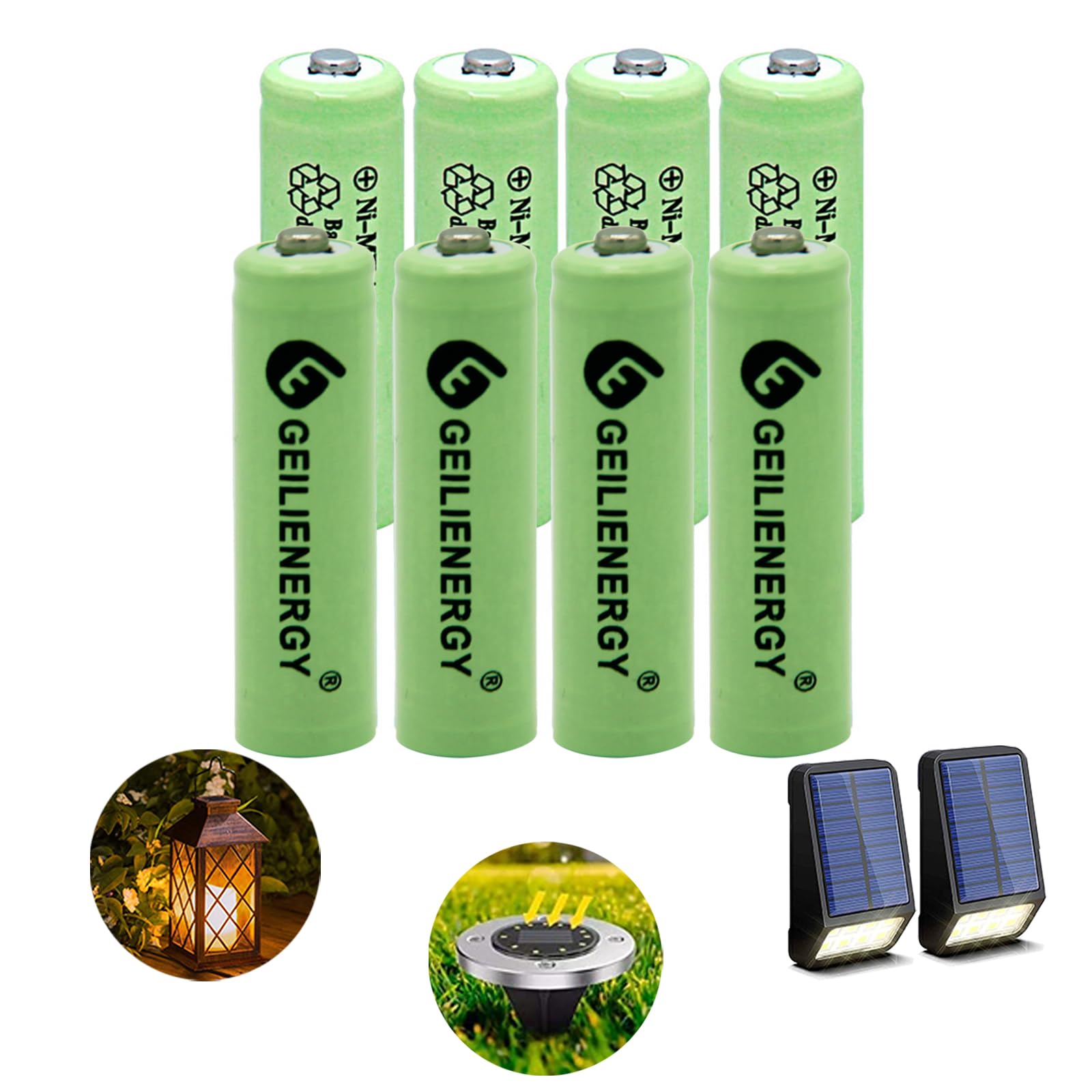 GEILIENERGY Ni-MH AA 600mAh 1.2V Rechargeable Batteries for Solar Lights, Garden Lights, Remotes, Mice(Pack of 8)