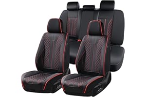 FLORICH Leather Seat Covers, Car Seat Covers Front Seats Back Seat Cover 5 Seats Automotive Seat Covers Leather Seat Covers for Cars Universal Fit for Most Cars SUV Trucks, Black&Red Line
