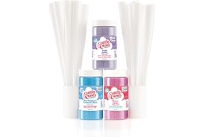 Cotton Candy Express Floss Sugar Variety Pack with 3 - 11oz Plastic Jars of Cherry, Blue Raspberry & Grape Flossing Sugars Plus 50 Paper Cotton Candy Cones