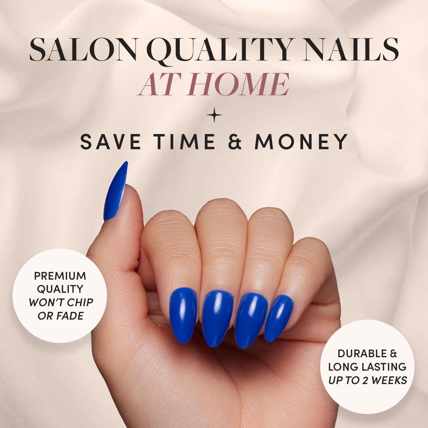 Glamnetic Press On Nails - Cobalt Blue | Opaque Bright Vibrant Blue Short Almond Fake Nails, Reusable | 15 Sizes - 30 Nail Kit - Image 2
