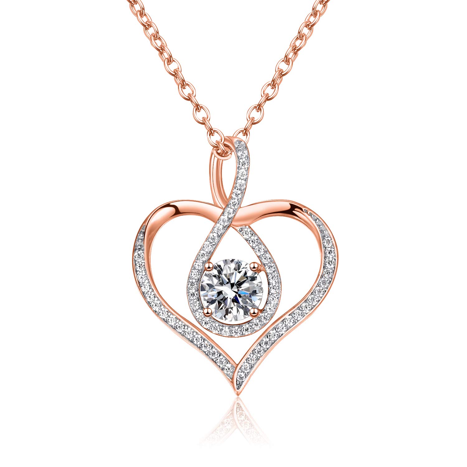 Zevmi Women's Heart Infinity Cubic Zirconia Necklaces - 5A Cubic Zirconia Heart Pendant Jewellery Necklaces for Women