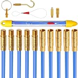 Poweka 16ft Fiberglass Fish Tape Electrical Cable Puller Kit 10 Poles 3/16" view 1