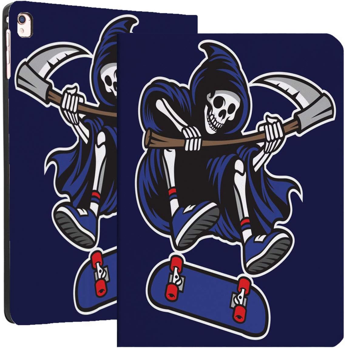 Skateboarding ipad Air1/2 Case,iPad 9.7" Case,Microfiber Lining,Soft TPU Back Case,Grim Reaper Riding Skateboard,Auto Sleep/Wake IPad Smart Cover