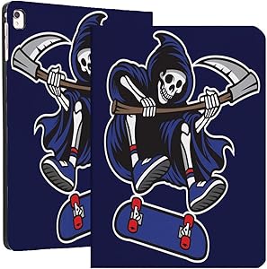 Skateboarding ipad Air1/2 Case,iPad 9.7" Case,Microfiber Lining,Soft TPU Back Case,Grim Reaper Riding Skateboard,Auto Sleep/Wake IPad Smart Cover