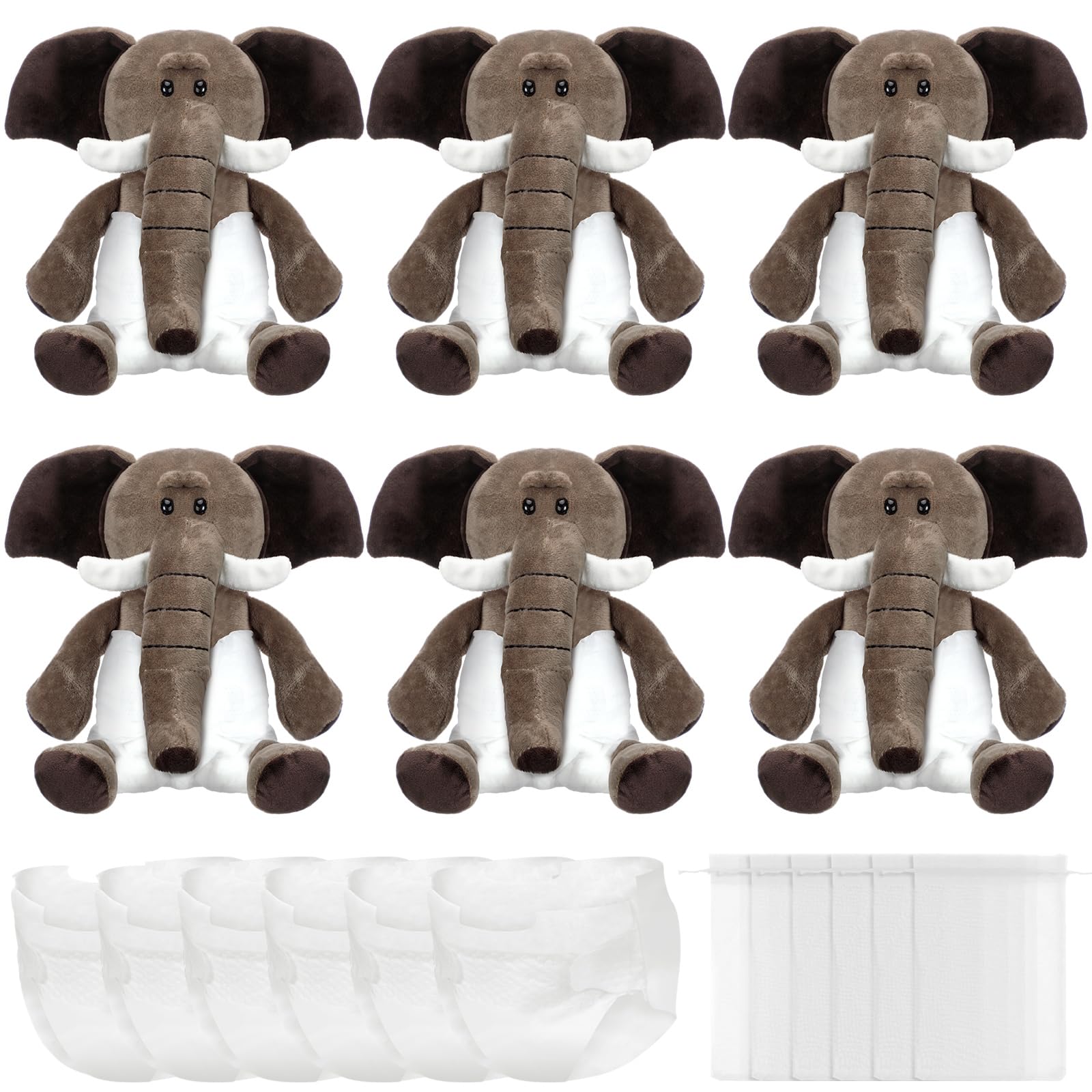 Photo 1 of Seenelling 8 Sets Elephant Blindfolded Diaper Changing Baby Shower Games Flip Cup Games Prizes 8 Plush 8 Diapers 8 Gift Bags for Baby Shower Gender Reveal Raffle Party Game