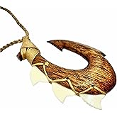 Hawaiian Koa Wood Shark Tooth Fish Hook Necklace